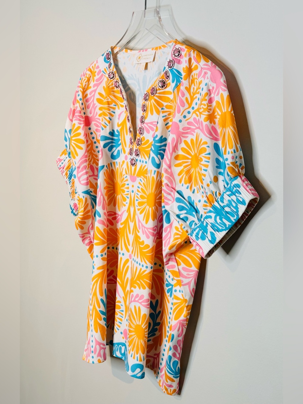 Sheridan French Orange Blue Pink Knit Popover Top Shirt Blouse - Picture 5 of 11